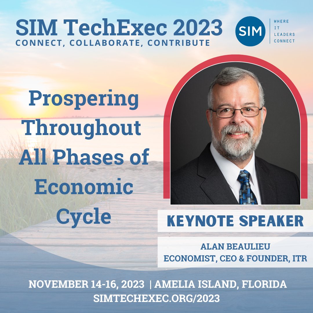 SIM TechExec 2023 Speaker Announcement🤩 This November, Economist Alan Beaulieu will share insights on the state of the economy & will offer suggestions on how to use these insights to prepare for the future. REGISTER ➡️ simtechexec.org/2023 #TechnologyLeaders #CIO #CTO