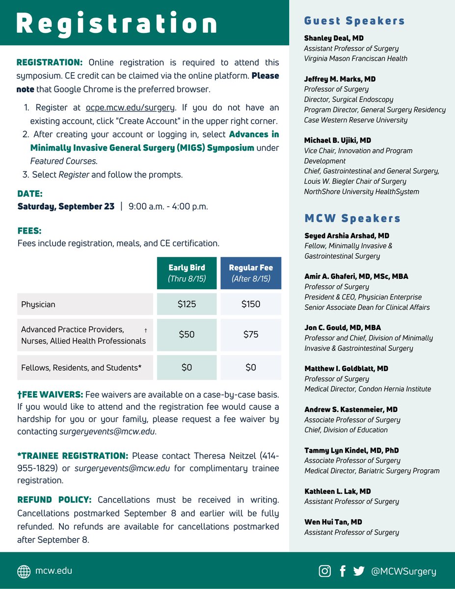 MCW Surgery (@mcwsurgery) on Twitter photo <a href="/MCWMIGS/">MCWMIGS</a> <a href="/UjikiMike/">Mike Ujiki</a> <a href="/SAGES_Updates/">SAGES is in Tampa in 2026!</a> View the agenda below or see the full program agenda at bit.ly/MCWMIGS23.
See you in #GreenBay on Sept 23! <a href="/MCWMIGS/">MCWMIGS</a> <a href="/MedicalCollege/">Medical College of Wisconsin</a> <a href="/MCWMIGS/">MCWMIGS</a> <a href="/UjikiMike/">Mike Ujiki</a> <a href="/SAGES_Updates/">SAGES is in Tampa in 2026!</a> View the agenda below or see the full program agenda at bit.ly/MCWMIGS23.
See you in #GreenBay on Sept 23! <a href="/MCWMIGS/">MCWMIGS</a> <a href="/MedicalCollege/">Medical College of Wisconsin</a>