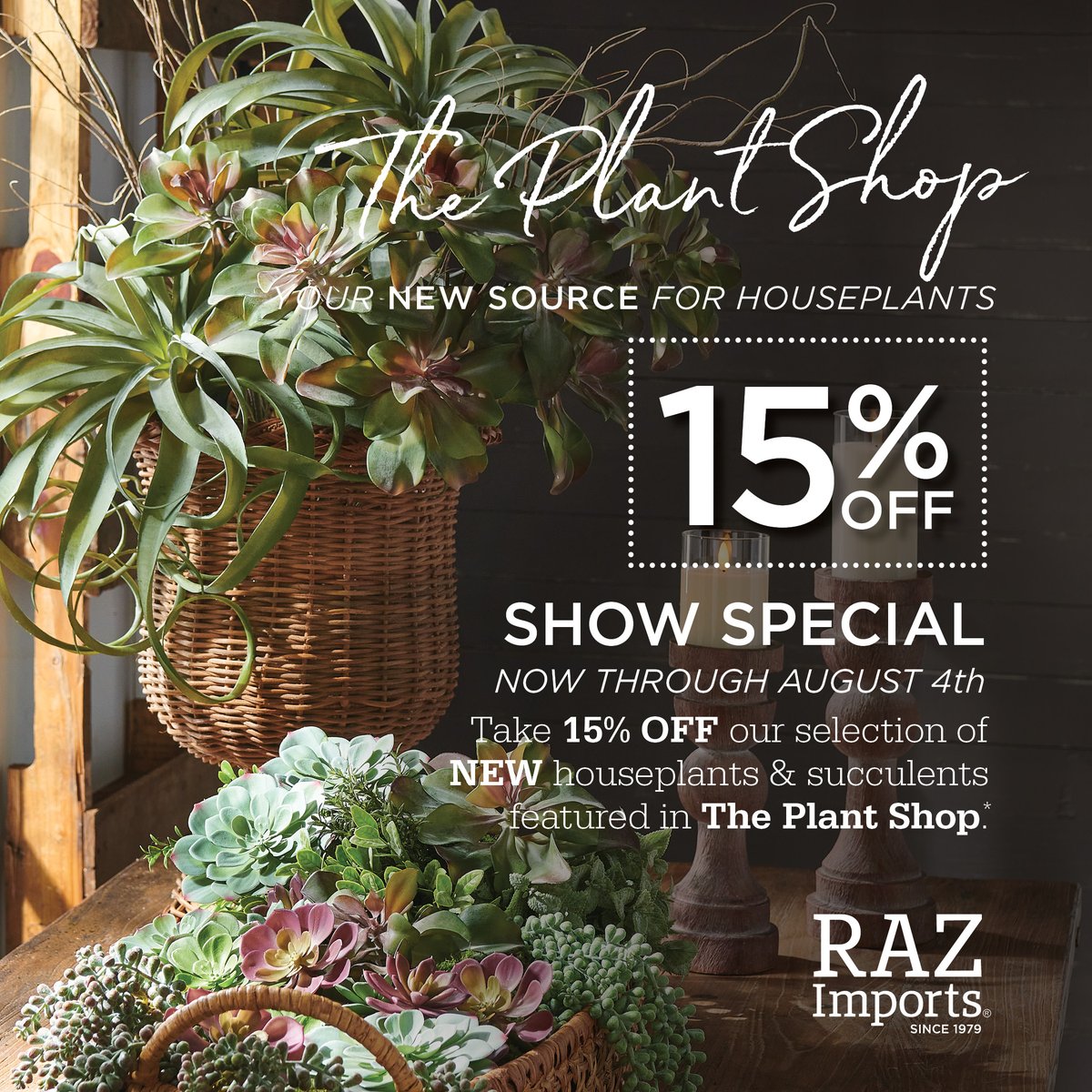 RAZ_Imports's tweet photo. Can't kill this! Don't forget about 15% OFF The Plant Shop during @LasVegasMarket. Customers that shop faux houseplants &amp; succulents get 15% off through 8/4. Terms apply; see https://t.co/168HnXr1tt. See you in Vegas! #succulents #houseplants #houseplant  #theplantshop https://t.co/QGyUyU0CnV