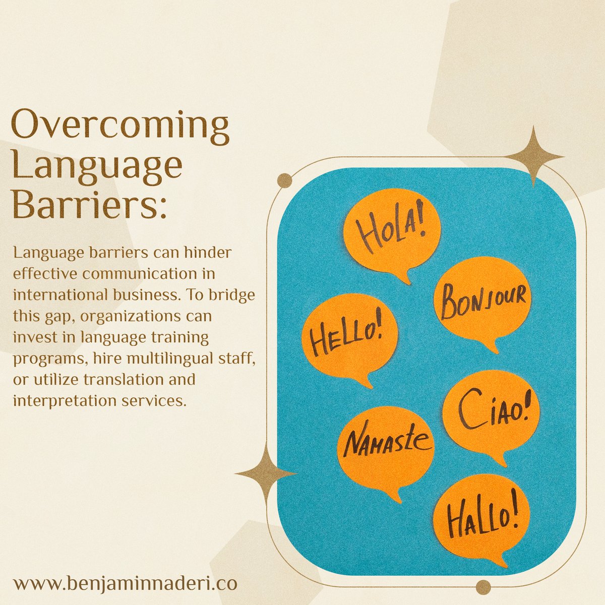 BenjaminNaderi1's tweet photo. Breaking Language Barriers in International Business! 🌍💬 Bridge the gap with language solutions. Invest in training, multilingual staff, and translation services.

Full blog is at
https://t.co/4PM3hvmOTY

#LanguageBarriers #InternationalBusiness #MultilingualSolutions #Clear https://t.co/aSJnB2MCg7