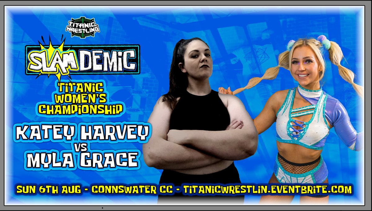 TitanicWrestlin's tweet photo. Confirmed last Month when both were victorious in their Semi-Final matches. "Coach" Katey Harvey will take on "That Gurl" Myla Grace to crown the FIRST EVER Titanic Women's Champion.

Tickets are now available for SLAMDEMIC via Eventbrite https://t.co/Ef9zwPjHmZ