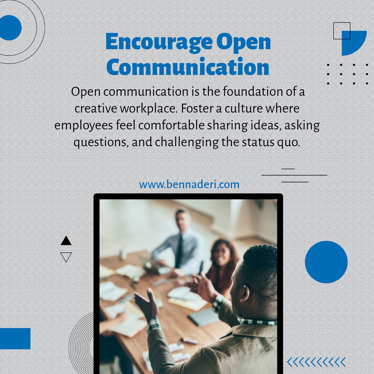 ben__naderi's tweet image. 🗣️💡 Build a workplace where ideas thrive. Encourage open dialogue, feedback, and collaboration across hierarchies. Nurture a culture of creativity and innovation.

Full blog is at
bennaderi.com/fostering-crea…

#CreativeWorkplace #OpenCommunication #CollaborationCulture #Innovation