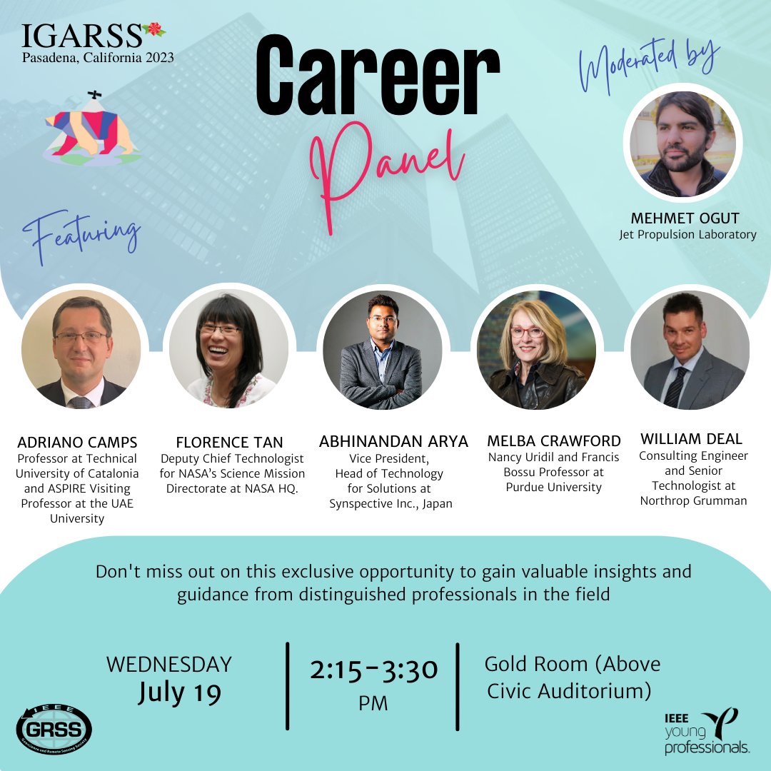 GrssYp's tweet photo. Are you looking to take your career to the next level? Don't miss our Career Panel at #IGARSS2023  

This panel features leading experts from industry, and academia sharing their valuable insights and best practices for success. 

🌎 Gold Room (Above Civic Auditorium) 
🕐2:15 PM https://t.co/65rdeJmISo