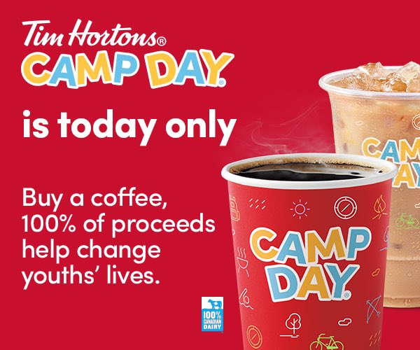 SaskatoonMHA's tweet photo. ⛺️It's Tim Hortons "Camp Day"! 100% of coffee proceeds go toward Tim Hortons Foundation Camps to help kids realize their full potential!

☕Buy a hot or iced coffee from your neighbourhood Tim Hortons and help change youths’ lives! https://t.co/b6z9X8Qm78