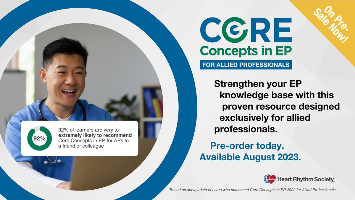 HRSonline's tweet photo. #CoreConceptsinEP 2023 for APs is on #presale! This indispensable tool breaks down crucial EP concepts to improve daily practice & patient outcomes. Incls. 15+ new lectures on brady/tachyarrhythmias, CIEDs, CHD, shared decision-making & more.
PRE-ORDER > https://t.co/wHtIqFZNaw https://t.co/RiILldCxP3