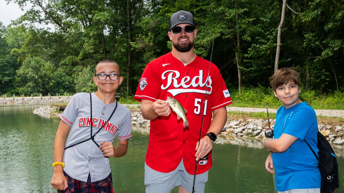 Reds's tweet photo. Gone fishin' 🎣

@andrewabbott33, @Doug4212 and @BenLively19 took a trip to Camp Joy to go fishing with campers! https://t.co/WTo93sCcFE