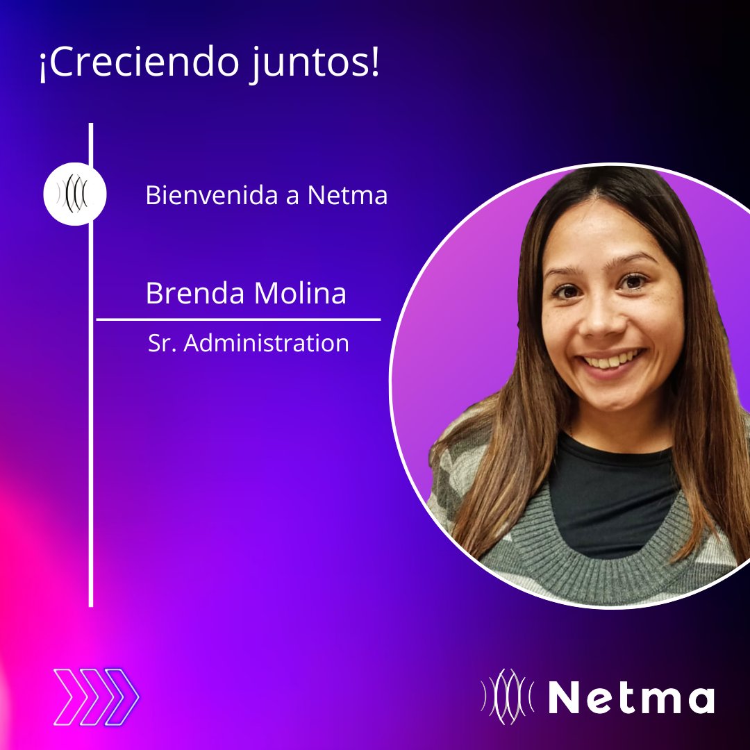 LatinNetma's tweet photo. Nuevos Talentos
¡Bienvenida a Netma!
Brenda Molina - Sr Administration
Te deseamos todo el éxito en tu gestión!
Sigamos creciendo juntos
#Incorporaciones #Talentos #Trabajo #RRHH #recursoshumanos #equipo #desarrollo #habilidades #crecimiento #profesionales #solucionestecnológicas https://t.co/Z5Nz4yqwLE