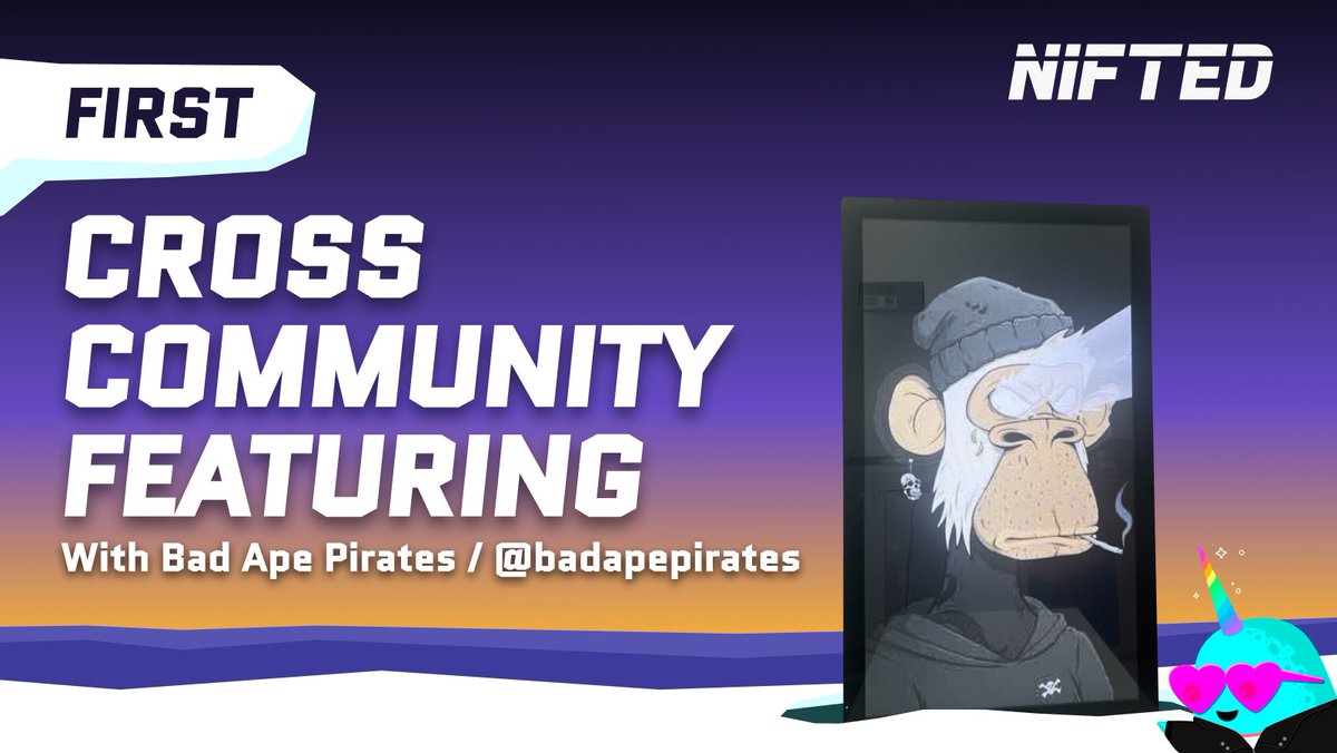 OUR FIRST CROSS COMMUNITY COLLAB 

We couldn't be more excited to welcome the amazing project, Bad Ape Pirates @BadApePirates to our Discord server! 🍾

Bad Ape Pirates will have their stunning NFTs showcased on our 32" displays 📺

MORE INFO INSIDE ⬇️
discord.com/invite/9ACn4td…