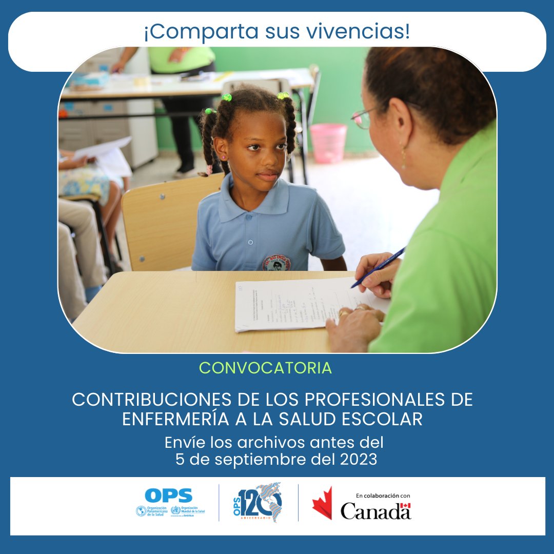 Estamos recopilando historias, buenas prácticas, estudios de casos, experiencias de profesionales de enfermería que promueven la salud escolar para una publicación de la OPS. ➕ INFO: 👉 paho.org/es/noticias/7-…