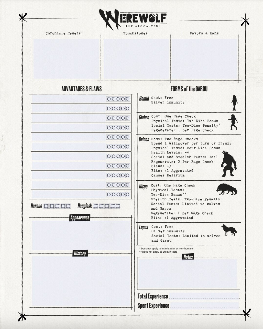 Vampire: The Masquerade 5th Edition Roleplaying Game PDF Fillable Character  Sheet