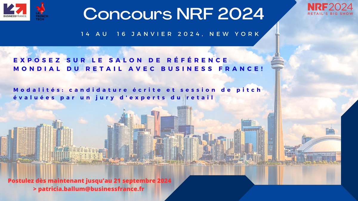 📢#NRF 2024 Vous souhaitez exposer pour la 1ère fois sur la prochaine édition? Alors n'hésitez pas à candidater 👉🏽rb.gy/ohj4d
🔹Informations et inscriptions👉🏽rb.gy/si01a