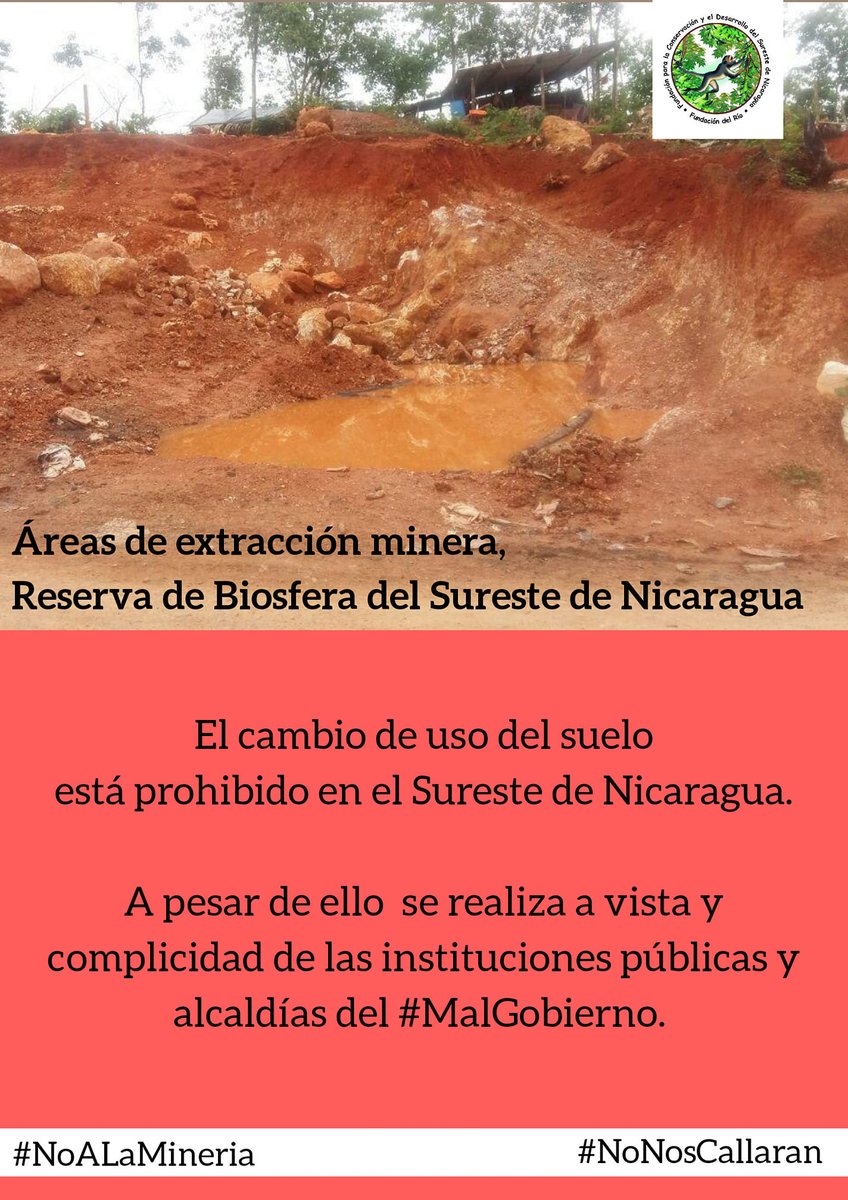 Promover el deterioro ambiental causado por la minería en la #ReservaDeBiosfera del Sureste de #Nicaragua no es casualidad. Es una estrategia diseñada por parte de las grandes empresas, en complicidad con el #MalGobierno para gestionar posteriormente su entrada al territorio.