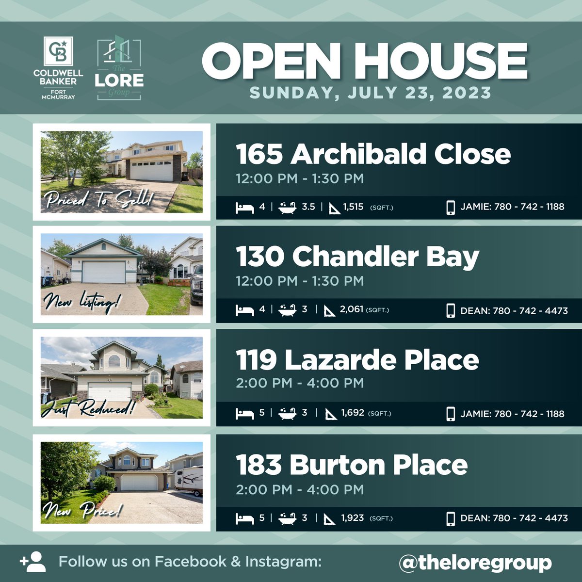 theloregroup's tweet image. 📣 OPEN HOUSE: Sunday, July 23, 2023 📣✨
Join Jamie and Dean this coming Sunday for an exciting mini Open House Blitz featuring 4 stunning homes around Timberlea! See you there! 💙

Contact:
Jamie Hewat - 780-742-1188
Dean Lewis - 780-742-4473

@CBFortMcMurray