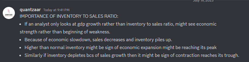 Importance of #inventory to #sales ratio:

#Gdp
#investing #valuation #pricing #stockmarket #ecomony #quantzaar #wealth #company #investor #portfolio #PEratio #startup #finance #CFA #fintech #MutualFunds #mutualfund #recession #market #bonds #corporate https://t.co/xOcDL15a0d