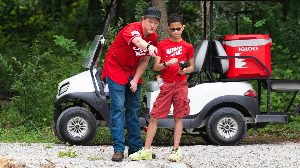 Reds's tweet photo. Gone fishin' 🎣

@andrewabbott33, @Doug4212 and @BenLively19 took a trip to Camp Joy to go fishing with campers! https://t.co/WTo93sCcFE