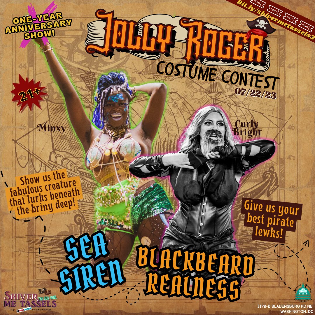 NerdlesqueFest's tweet photo. Grab your pirate gear and join our Jolly Roger Costume Contest THIS Saturday! Choose a category and walk the fashion plank! 

Will you give us Blackbeard Realness or Sea Siren? 🏴‍☠️🧜🏾‍♀️

We have FEW tickets left so don’t miss your chance to join the crew! 

🎟️https://t.co/hCyTqcNKNu https://t.co/CskTrDff0k