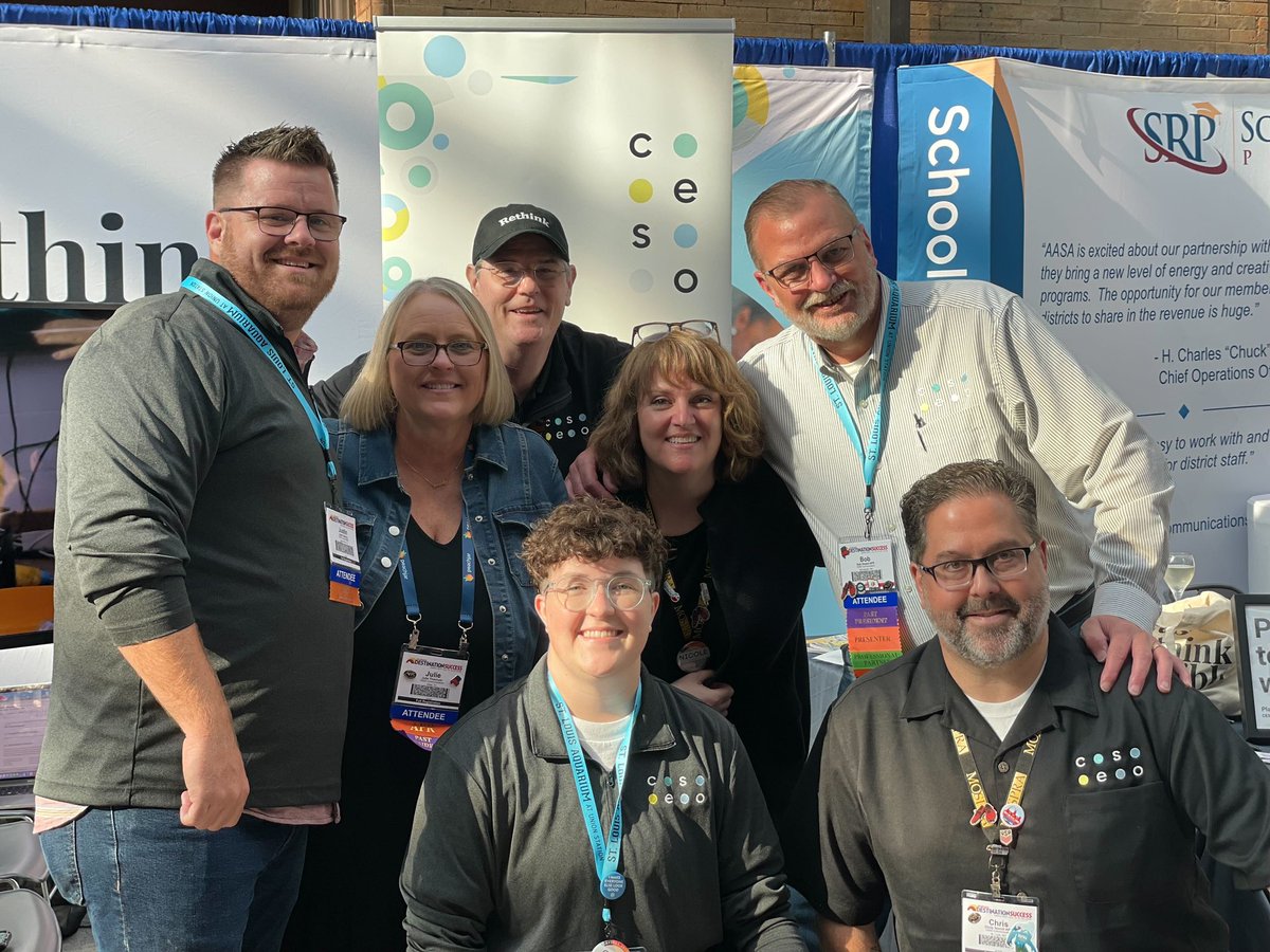 JulieThannum's tweet photo. What a team!!  We sure enjoy helping our #schoolpr colleagues #rethinkpossible - Great seeing everyone at #nspra2023 Keep @CESOcomm in mind for your next project or problem to solve. Our job is to help do the strategic work as we elevate and support you as a school communicator. https://t.co/zbMJjDFcTg
