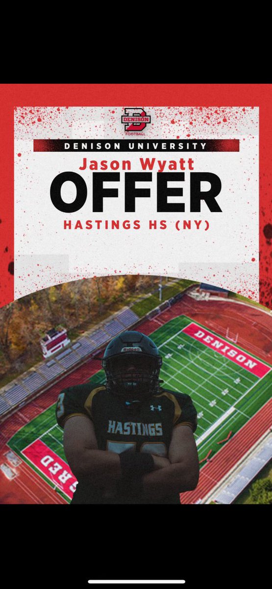 After a great conversation with <a href="/coachhatem/">Jack Hatem</a>, I am blessed to have received an offer from Denison University!

@hastingsports <a href="/hastings_fb/">Yellow Jacket Football</a> <a href="/Moses_Adam_86/">Adam Moses</a> <a href="/lohudsports/">lohud sports</a> <a href="/FaMSportsVF/">FaM Sports New York Varsity</a> <a href="/DenisonSports/">denisonsports</a> <a href="/KDJmedia1/">Kevin Devaney Jr.</a> <a href="/HastingsBooster/">Hastings Boosters</a>