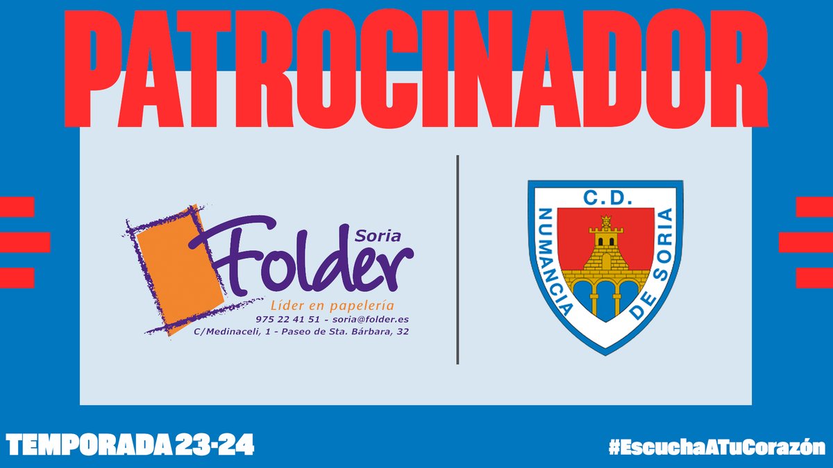 cdnumancia's tweet photo. 𝐏𝐀𝐓𝐑𝐎𝐂𝐈𝐍𝐀𝐃𝐎𝐑𝐄𝐒 🤜🤛 𝐅𝐎𝐋𝐃𝐄𝐑

Gracias a Folder Soria por seguir a nuestro lado una temporada más 

Juntos somos más fuertes 💪

¿Sabéis que por ser abonados tenéis descuentos en sus tiendas de Soria?😍

📞 975 224 151
📍 C. Medinacelli, 1 y Pso. Sta. Bárbara, 32 https://t.co/TLCgQmi3rB