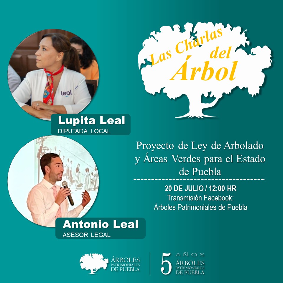 ¡Jueves de #LasCharlasDelÁrbol!

Acompáñanos a platicar sobre el Proyecto de la Ley de Arbolado y Áreas Verdes del Estado de Puebla. Con @LupitaLeal_ y @ToñoLeal 
Transmisión en vivo por facebook Árboles Patrimoniales de Puebla

#mesdeaniversario #5años #ÁrbolesPatrimoniales