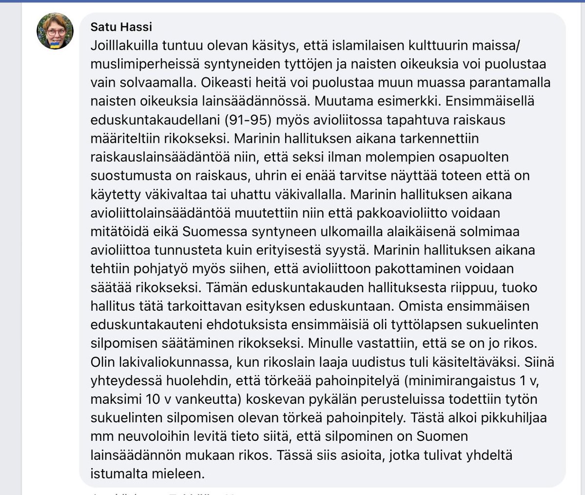 Vähän aikaa sitten huomasin erään oikeistolaisen kyselleen, mitä feministit ovat tehneet musliminaisten oikeuksien parantamiseksi. Kun olin listannut yhdeltä istumalta mieleen tulleita asioita, huomasin hänen estäneen minut. Tässä silti se teksti.