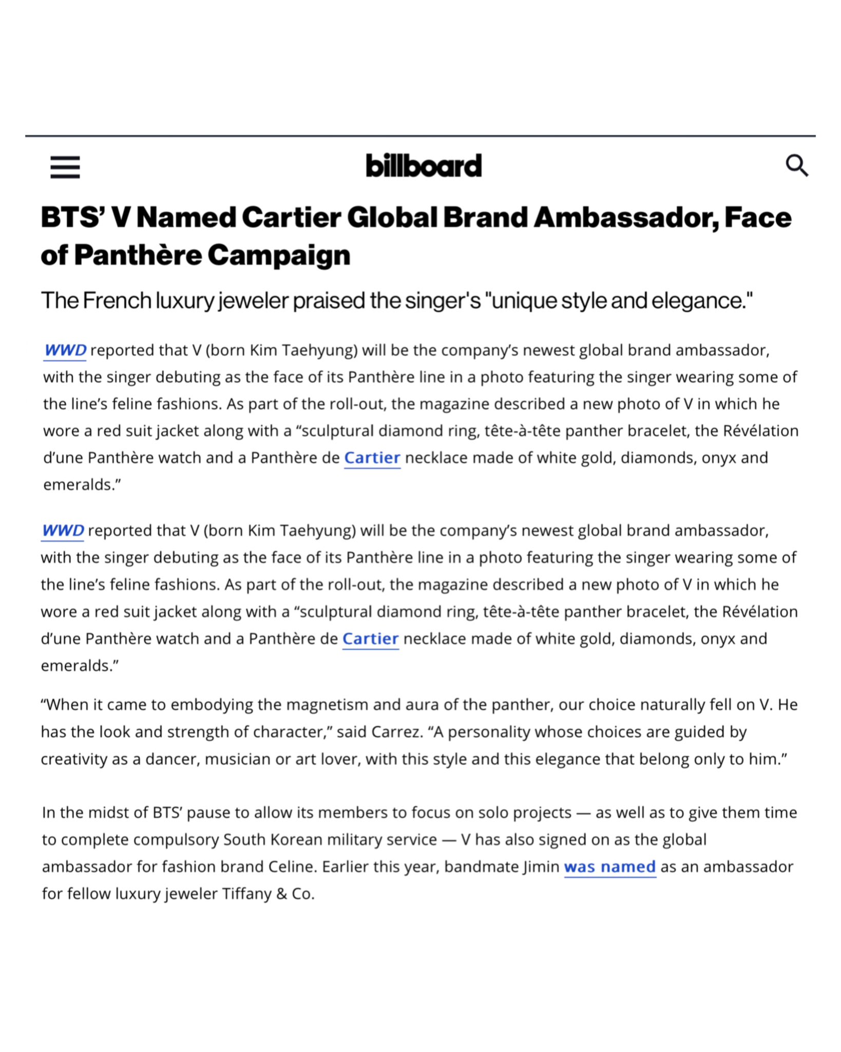 V of BTS And Artists Who Brand Ambassadors Of Cartier