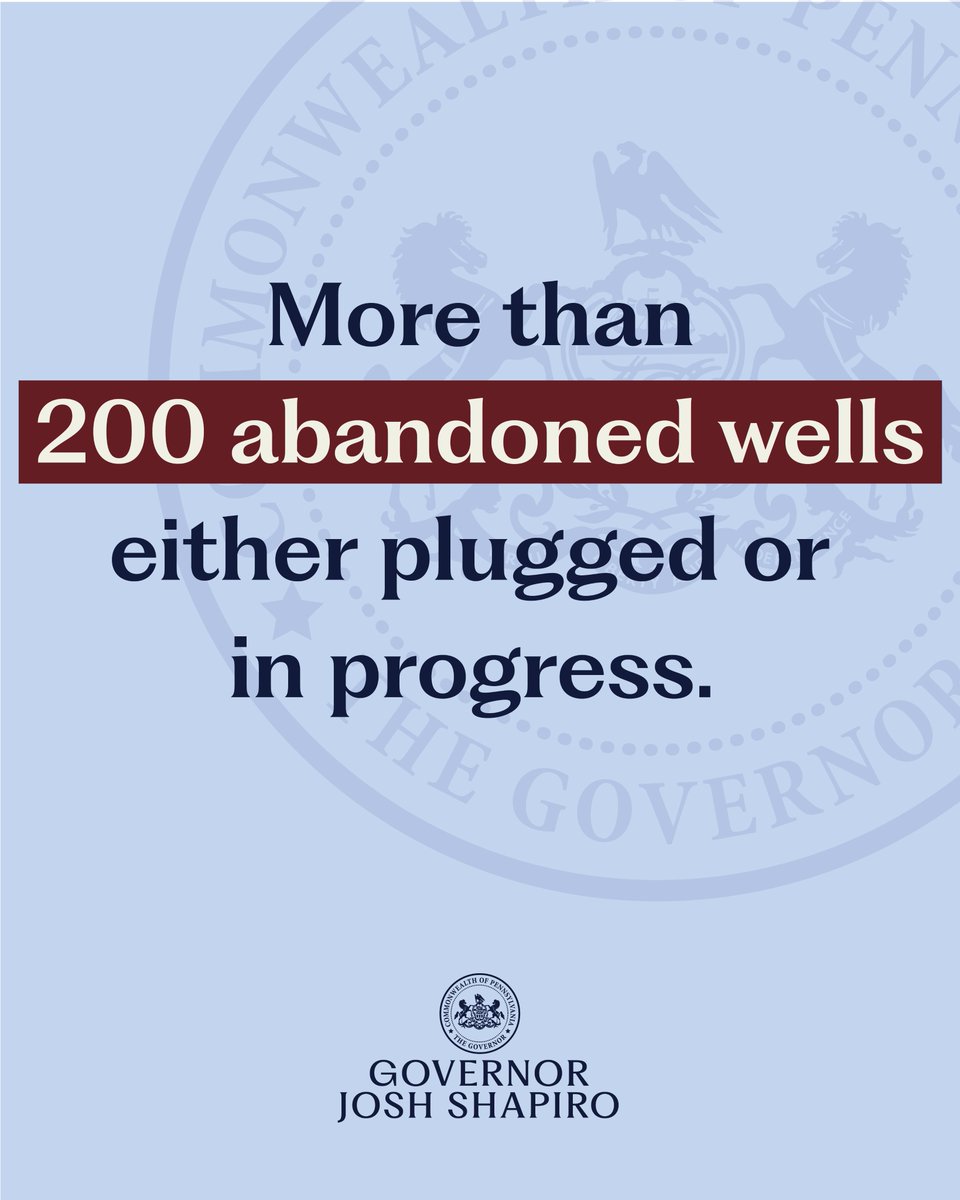 GovernorShapiro's tweet photo. For far too long, orphaned and abandoned wells have dotted rural Pennsylvania, releasing large amounts of dangerous methane into our atmosphere.

The @PennsylvaniaDEP is leading my Administration's efforts to plug these wells and improve our air quality, combat climate change, and create hundreds of jobs.