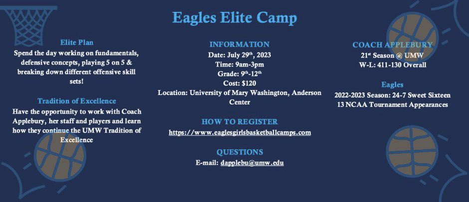 We are down to 🔟 days until Elite Camp!! Spots are filling up! Be sure to register for your spot today!!! 🦅🏀