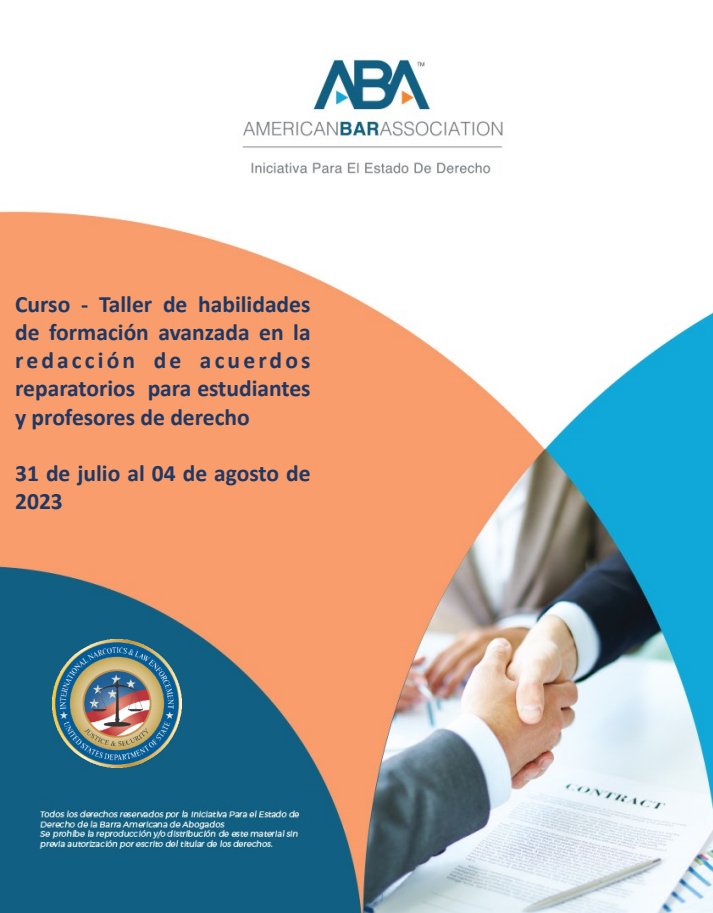 ABAROLIMex's tweet photo. Te invitamos a participar en el   Curso - Taller  DE FORMACIÓN AVANZADA EN LA REDACCIÓN DE ACUERDOS REPARATORIOS PARA ESTUDIANTES Y PROFESORES DE DERECHO 
-Del 31 de julio al 04 de agosto de 10:00 am a 2:00 pm, en línea.

Enlace de Inscripción https://t.co/OiplRlhPqj https://t.co/ZH3WV6RJzk