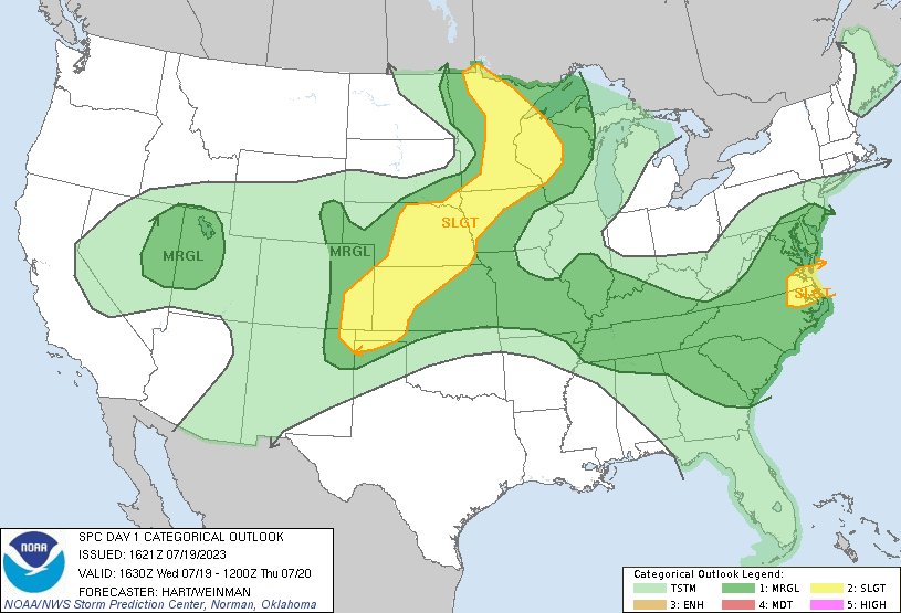 11:23am CDT #SPC Day1 Outlook Slight Risk: this afternoon and evening ...