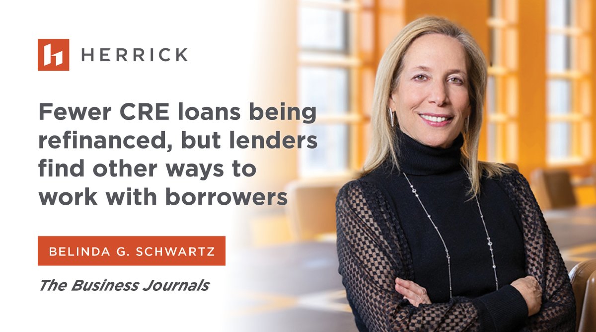Belinda Schwartz quoted by <a href="/bizjournals/">The Business Journals</a> discussing how lenders are looking at refinancing options when it comes to working with borrowers on loans set to mature with backed by properties facing distress.
#herrickdoesthat #realestate #distressedrealestate
herrick.com/news/fewer-cre…