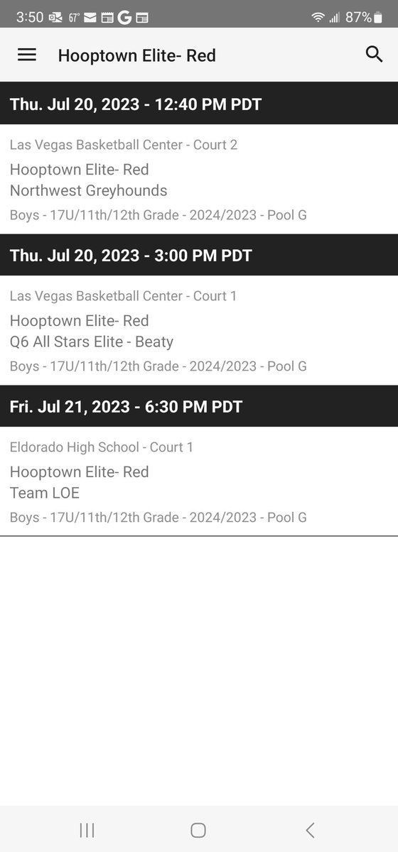Las Vegas Live-Bigfoot Hoops schedule