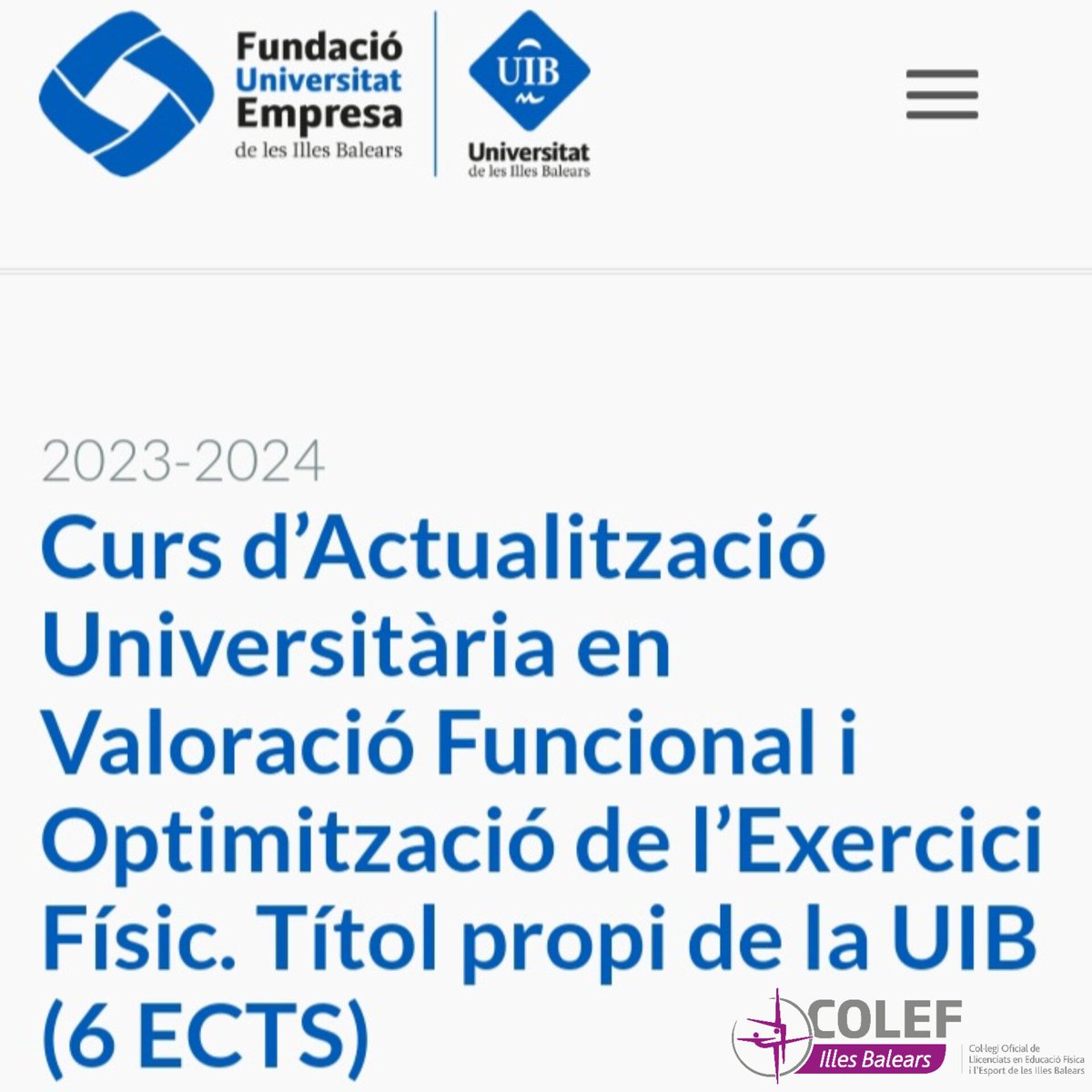 🗣 treballant per a realitzar cursos de formació que millorin les vostres competències❗️
𝗖𝘂𝗿𝘀 𝗱❜𝗔𝗰𝘁𝘂𝗮𝗹𝗶𝘁𝘇𝗮𝗰𝗶𝗼́ 𝗨𝗻𝗶𝘃𝗲𝗿𝘀𝗶𝘁𝗮̀𝗿𝗶𝗮 𝗲𝗻 𝗩𝗮𝗹𝗼𝗿𝗮𝗰𝗶𝗼́ 𝗙𝘂𝗻𝗰𝗶𝗼𝗻𝗮𝗹 𝗶 𝗢𝗽𝘁𝗶𝗺𝗶𝘁𝘇𝗮𝗰𝗶𝗼́ 𝗱𝗲 𝗹❜𝗘𝘅𝗲𝗿𝗰𝗶𝗰𝗶 𝗙𝗶́𝘀𝗶𝗰.𝟲 𝗘𝗖𝗧𝗦
