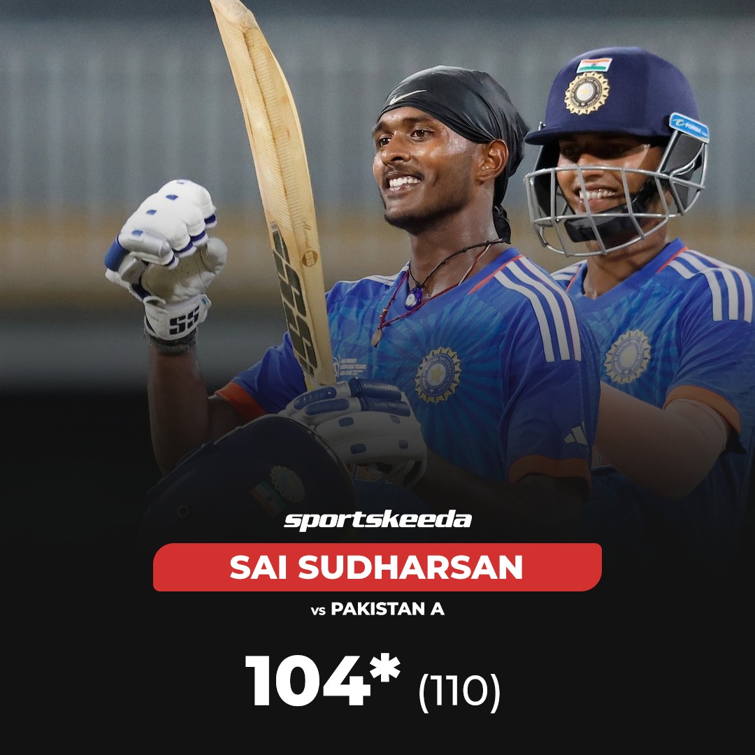Sportskeeda's tweet photo. Sai Sudarsan's brilliant century steers India to victory against Pakistan. 🇮🇳💪 

#INDvPAK #EmergingCup #Cricket https://t.co/Ar8V0kqeKe