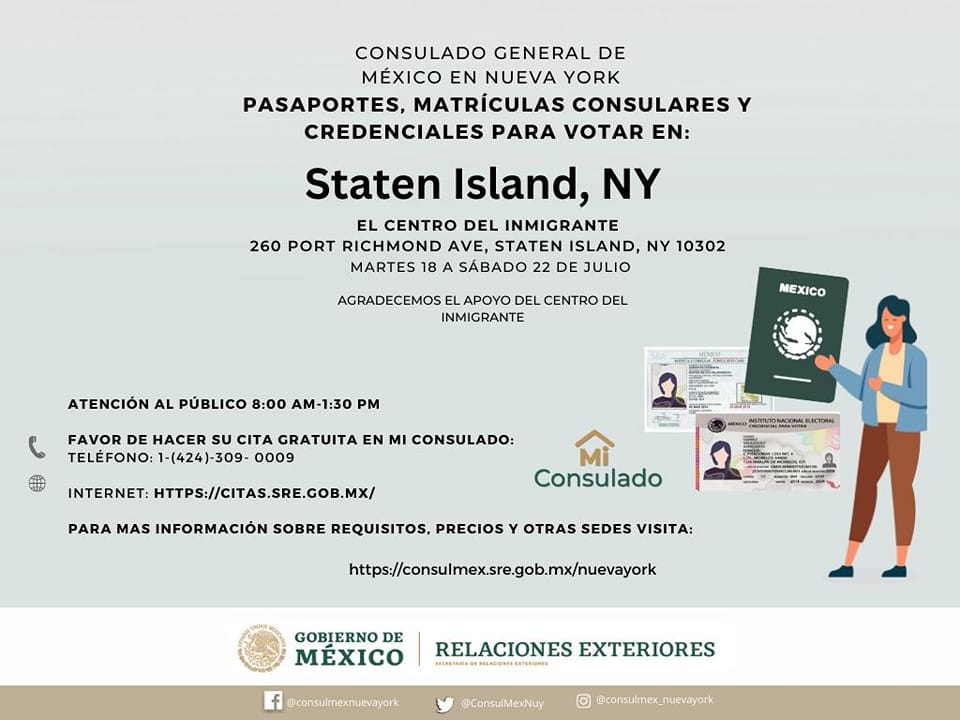📣📣Atendiendo sin cita hasta las 12:30 pm, en 260 Port Richmond Ave Staten Island. El consulado Mexicano estará hasta el Sábado 22 de Julio.📣📣
#consuladomexicano #statenisland #pasaporte #matriculas #elcentro