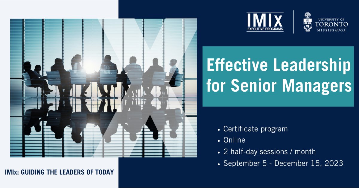 IMIx_Program's tweet photo. Earn a certificate from U of T and IMIx Executive Programs. Our certificate program Effective Leadership for Senior Managers was specifically designed for senior Managers, Directors, and Executives.

Learn more @ https://t.co/7YiBhfvwxE

#uoft #executiveeducation #leadership https://t.co/BCx6AEcjGI
