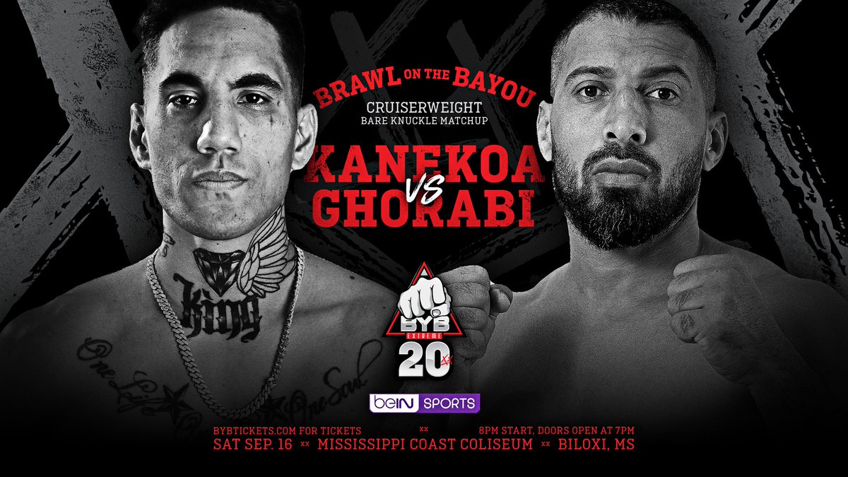 bkbbareknuckle's tweet photo. We have a special cruiserweight matchup in store for you at BYB 20 in Biloxi as @d_kanekoa  the gloves off for the first time to face Lebanon’s 🇱🇧Mohamad “The Killer” Ghorabi, who, after an impressive KO in the Trigon in Dubai, makes his US fighting debut.
 
Don’t miss out.  Tickets go on sale this week. Follow BYB on social for all the latest.
 
Watch live and free September 16 in the US and Canada on beIN Sports. To learn how to watch: https://t.co/oiDREdayaY.
