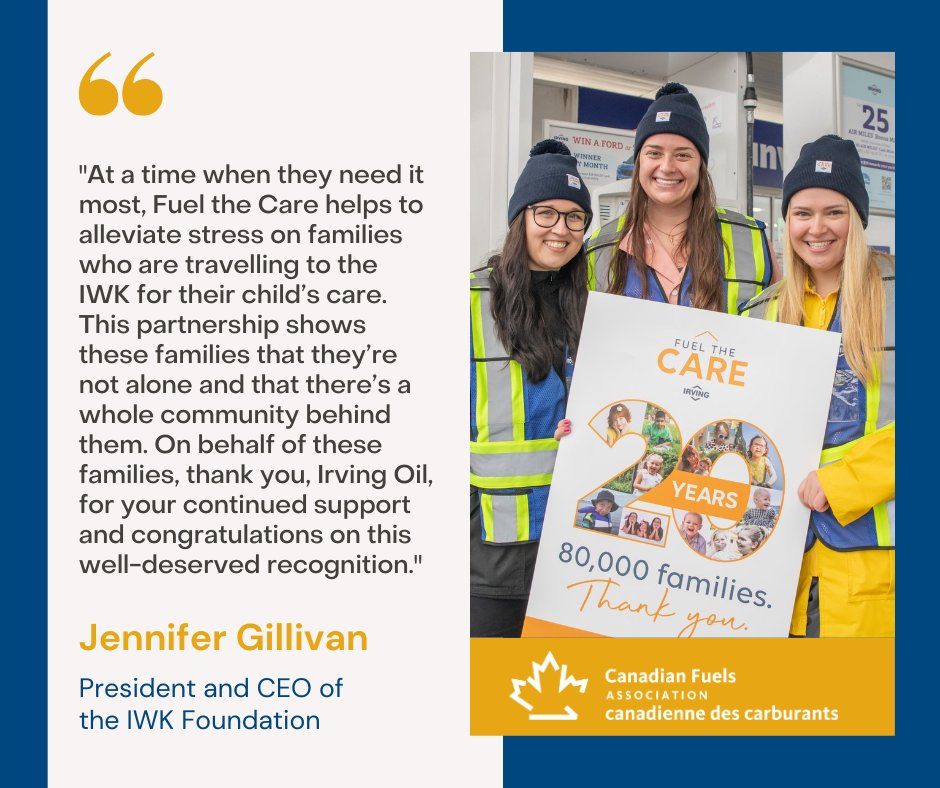 This week, we’re highlighting @IWKFoundation & @irvingoil’s Fuel the Care Program, winner of the CFA 2023 Community Champion Award. Learn more about how the program provides travel assistance to families with children requiring medical care: tinyurl.com/eekd269y #CFAAwards2023