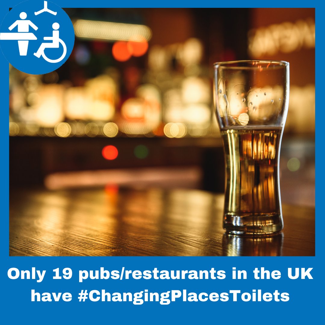 ChangingPlaceUK's tweet photo. Headed to the pub for an after-work drink? Only 19 pubs/restaurants in the UK have a #ChangingPlacesToilet, which means that well over 1/4 million people in the UK can't go out and enjoy a drink with friends and colleagues.

It's time to #MakeA Change

#CPAD23 https://t.co/k7pHb5U5SS