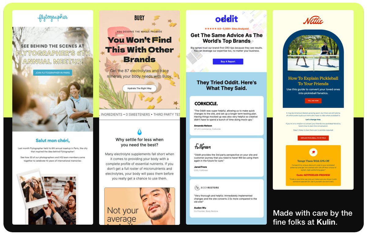 WeAreKulin's tweet photo. Email marketing turns customer situationships into long-term relationships.

It's not as simple as subscribe &amp; convert (usually).

You need to engage, satisfy, educate, delight, understand, build confidence. Then convert.

Here's a few Emails that helped us do just that. https://t.co/MhHNl0iIV7