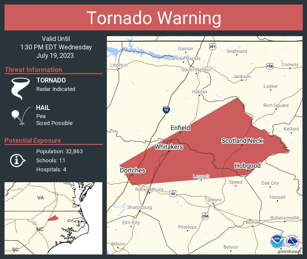 NWS Raleigh on Twitter "Tornado Warning including Enfield NC, Scotland