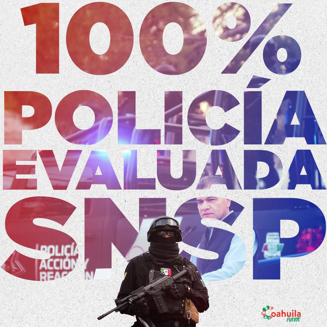 mrikelme's tweet photo. El 100% de la plantilla de la policía activa en #Coahuila ha sido evaluada ante el Sistema Nacional de Seguridad Pública. https://t.co/eZLNdXOlLk