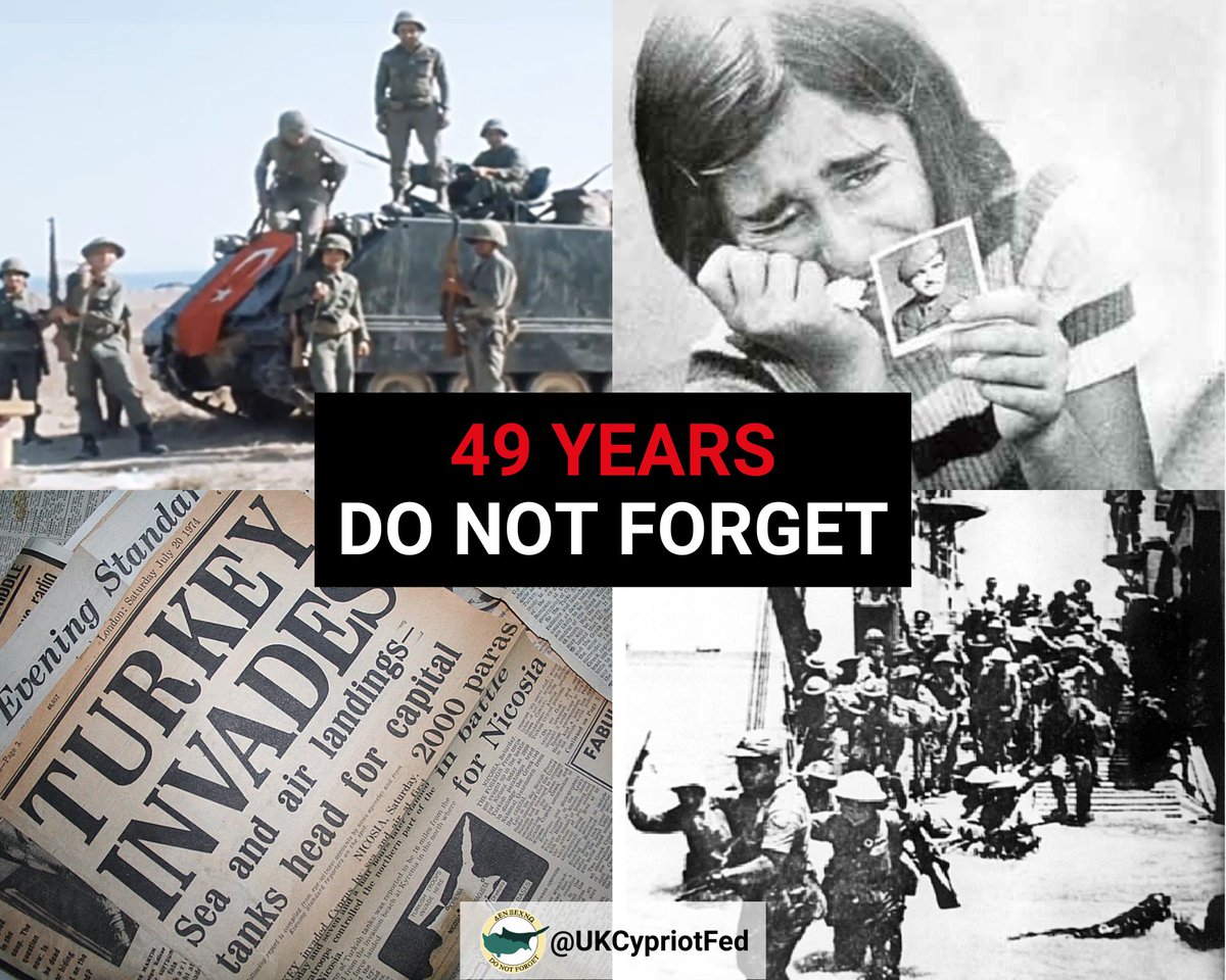 UKCypriotFed's tweet photo. #OTD we mark the tragic anniversary of #Turkey's illegal invasion &amp; occupation of #Cyprus on 20 July 1974

The occupation continues 49 years later by an increasingly aggressive #Turkey 

We delivered a resolution to @10DowningStreet calling for action towards a #FreeUnitedCyprus https://t.co/HDr1rMyLkr