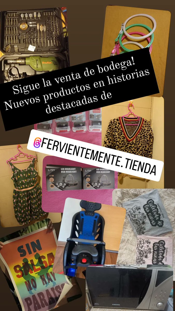 fervientementeT's tweet photo. Estamos haciendo una gran venta de bodega de productos nuevos, usados, creaciones propias, herramientas,electrodomésticos y más.
Por más de $10.000, envío a domicilio mañana jueves 👇🏼👇🏼👇🏼
Revisa lo disponible en historias destacadas 
https://t.co/uIQiCSlZCf https://t.co/uqYIA7vUbl