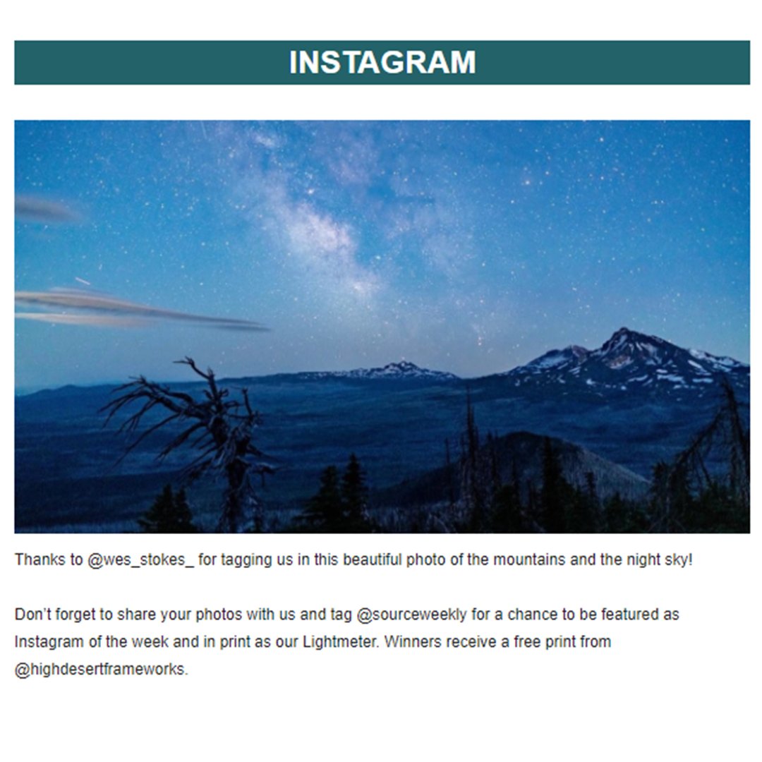 HDFRAMEWORKS's tweet image. You too can be a Source Weekly Instagram of the week winner. @wes_stokes was this week&apos;s winner. You get 15 minutes of fame at The Source Weekly and receive a free photo print from @highdesertframeworks! Don&apos;t forget to tag @sourceweekly on your IG posts! #IGWSourceWeekly #inbend