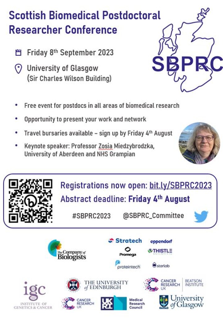 SBPRC_Committee's tweet photo. Registrations for SBPRC 2023 are now live! Follow the link to register! https://t.co/igSifR4MTz #SBPRC2023 @EdinUni_IGC @IGC_PODS @CRUK_BI https://t.co/VaDFq3DsHp