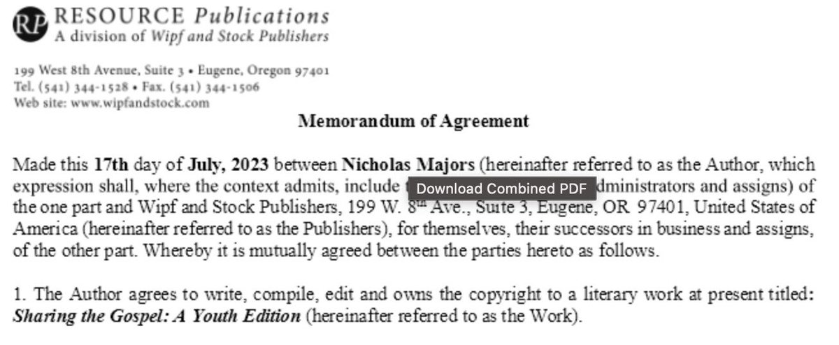 I am pleased to announce that I have signed another book contract with <a href="/wipfandstock/">Wipf and Stock Publishers</a>, "Sharing the Gospel: A Youth Edition." This should come out sometime 2024! <a href="/MBTS/">Midwestern Seminary</a> <a href="/CCU_CAGS/">CCU Online</a>