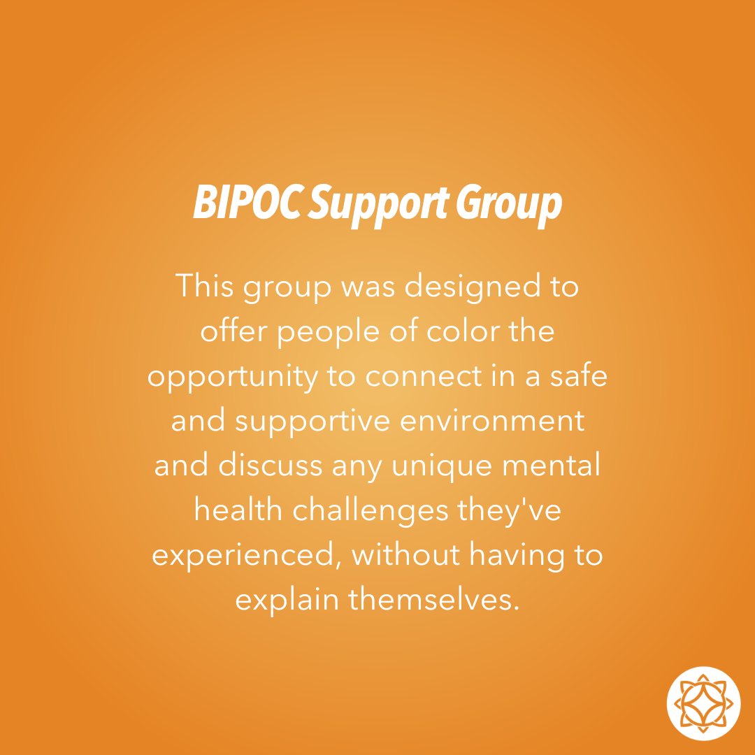 In case you didn't know, we offer a free mental health support group for the BIPOC community every Monday at 5 PM MT. 

🔗 Sign up here: bit.ly/3De96T2

#BIPOCMentalHealthAwarenessMonth