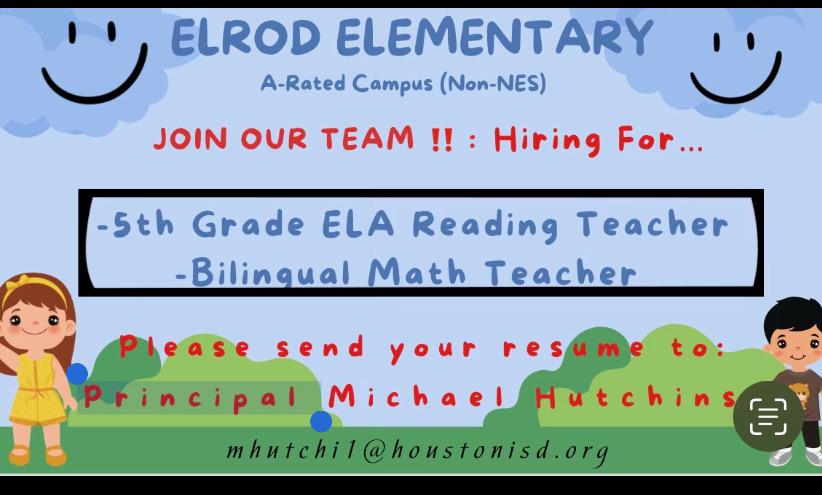 mdhutchins26's tweet photo. If you are interested in joining an awesome team on a campus that has been recognized as a exemplar campus for instruction and positive culture, please contact me via email or phone at 713 778 3330. https://t.co/qNDle7Dzza