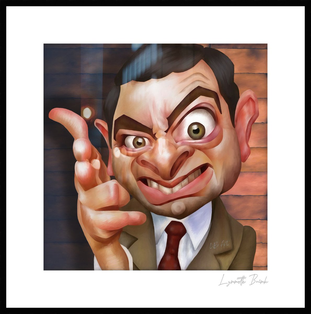 Framed Digital Artwork by Lynnette on Fine Art Matte Paper
Mr Bean image size - 24" x 24" (printed area)
Frame - 2 inch Contemporary Black Thin Picture frame
Mat Width - 4 inches (on each side)
Total Dimensions - 33,75" x 33,75"
#artgalleries #digitalartwork #artworkoftheday